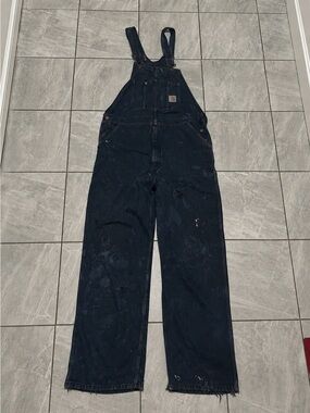 Carhartt Custom Dyed Distressed Navy Blue Denim Overalls Grunge Y2K